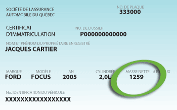 Masse nette sur l'immatriculation